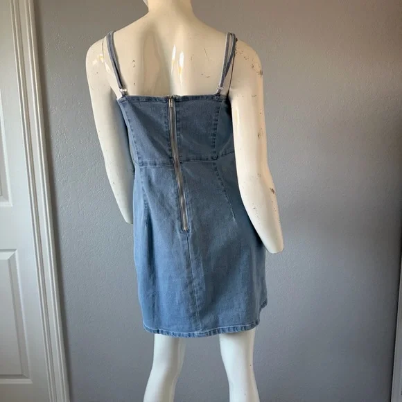 Forever 21 Denim Mini Dress Y2K 90s Style Bustier Cami Blue Jean Bodycon L - Picture 2 of 11